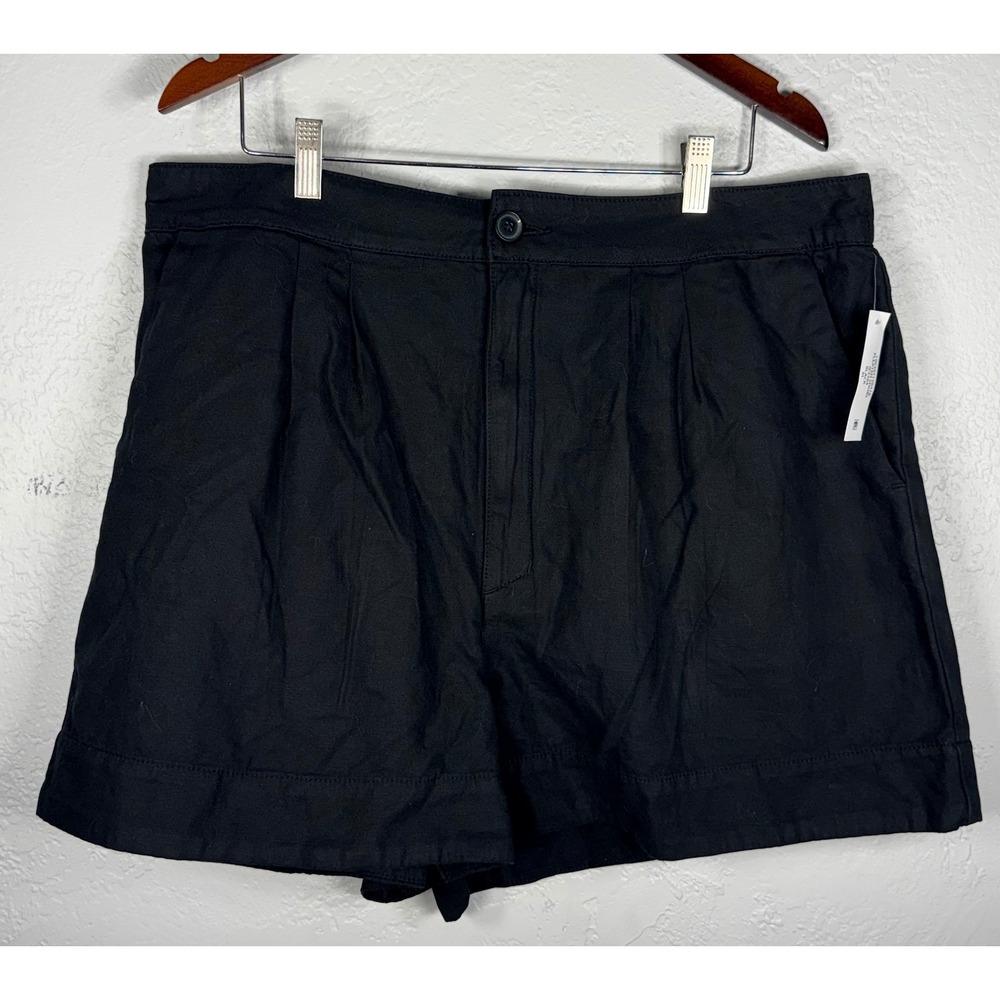 Joie Womens Pleated Cotton Linen Blend Shorts Black High Rise E3364 XL NWT